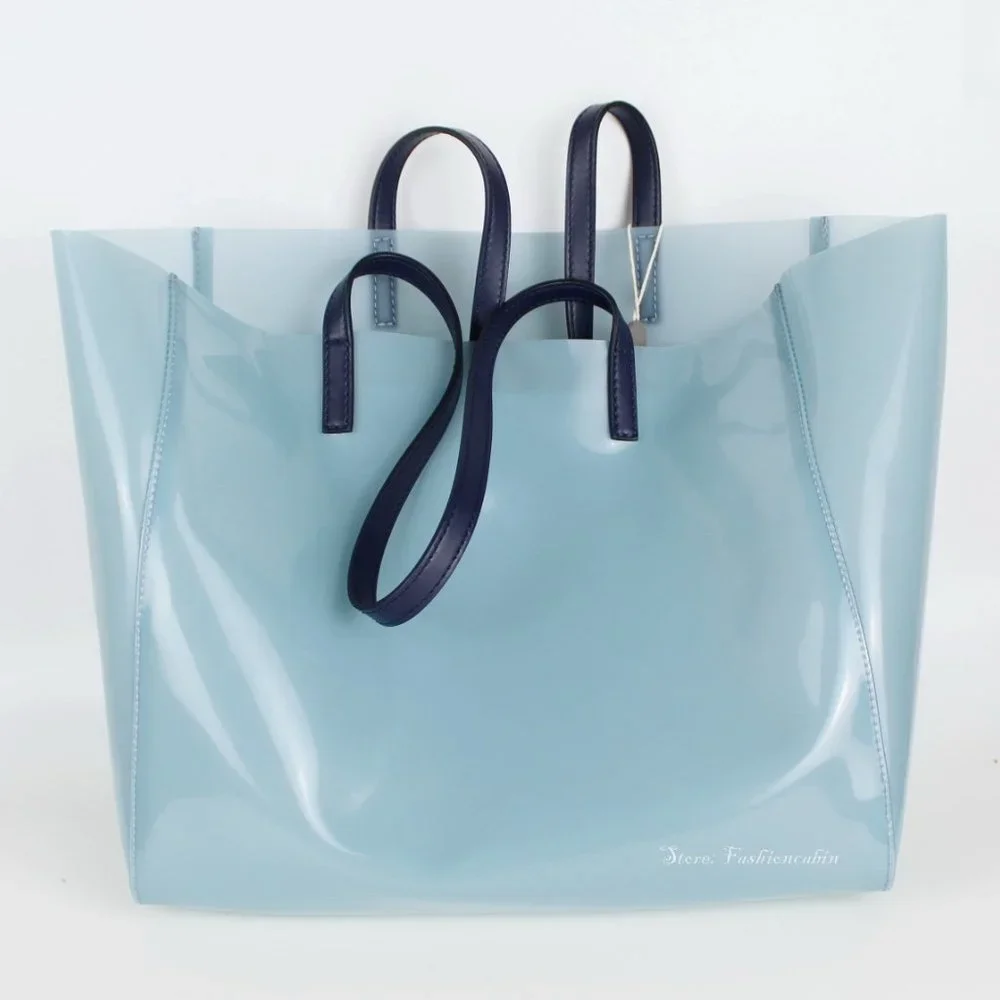 NWT Stella McCartney Blue Clear Logo PVC Tote, Blue